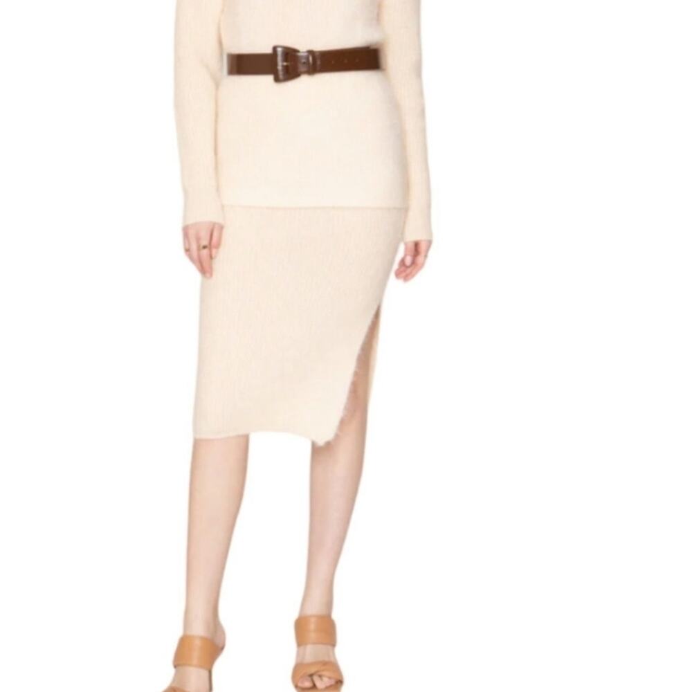 Callahan Revolve Genny Cream Eyelash Fuzzy Knit Slit Midi Skirt Ivory XS NWT